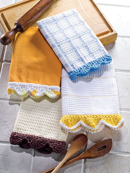 Crochet Edgings for Dish Towels Crochet Towel Topper, Crochet Edgings, Crochet Towel, Quick Stitch, Crochet Kitchen, Crochet Dishcloths, Crochet Borders, Crochet World, Yarn Projects