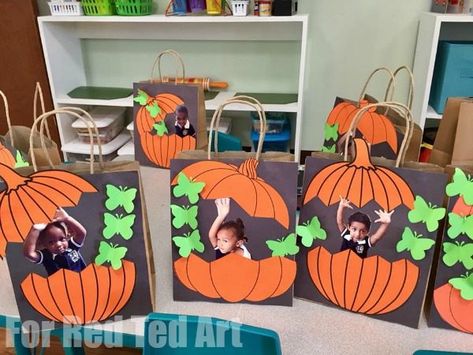 Pumpkin Treat Bags, Treat Bags For Halloween, Kids Crafts Toddlers, Bricolage Halloween, Halloween Infantil, Halloween Crafts Preschool, Red Ted Art, Pumpkin Activities, Halloween Crafts For Toddlers