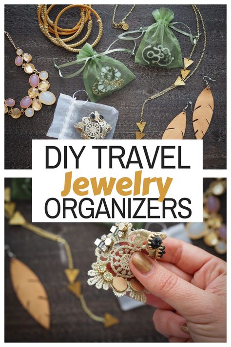 3 DIY Travel Jewelry Organizer Ideas! Fashion-forward boxes and an easy and frugal way to keep your necklaces from tangling. Here's how organize jewelry when I travel. | thetravelbite.com | #travel #DIY #packingtips #jewelry #fallfashion Diy Travel Jewelry Case, Diy Travel Organizer, Diy Jewellery Pouch, Diy Jewelry Roll, Jewelry Organizer Ideas, Organize Jewelry, Simple Sewing Tutorial, Jewerly Organizer, Organizer Diy