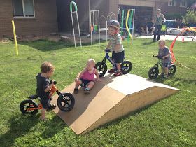 Between a dog and a hard place : Strider Bike Party with Bike Wash Plans! Motorcycle Ramp, Strider Bike, Pump Track, Bike Party, Skate Ramp, Skateboard Ramps, Outdoor Play Area, Backyard Playground, Backyard Play