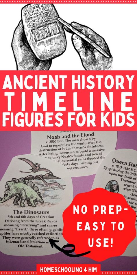 These printable ancient history timeline figures for kids make creating a time line fun and easy! They work well with Story of the World, Mystery of History volume 1, and other Biblical history curriculum. Study Early American and American history, US history, the Middle ages and more with timeline figures from Home school in the Woods. Perfect for homeschool or in the classroom. Learn more here! Mystery Of History Volume 1, Ancient History Timeline, Best Homeschool Curriculum, Biblical History, 6th Grade Social Studies, History Curriculum, Time Line, History Timeline, History For Kids