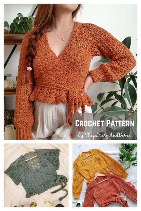 Crochet Wrap Top Pattern, Wrap Sweater Pattern, Lace Cardigan Pattern, Lace Crochet Cardigan, Lace Top Patterns, Crochet Sweater Free, Crochet Bell Sleeve, Crochet Cardigan Pattern Free, Crochet Ladies Tops