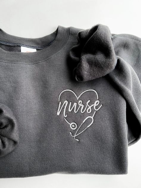 Nurse Things, Embroidered Sweaters, Personalized Gifts For Nurses, Nurse Crewneck, Custom Crewneck Sweatshirts, Nurse Inspiration, Custom Crewneck, Nurse Stethoscope, Scrubs Outfit