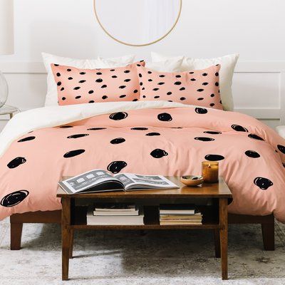 East Urban Home Duvet Set Size: Twin Orange Duvet Covers, Pink Duvet, Contemporary Duvet Covers, Unique Bedding Sets, Pillows Throw, Pink Duvet Cover, Ruffle Bedding, Down Comforter, Coverlet Set