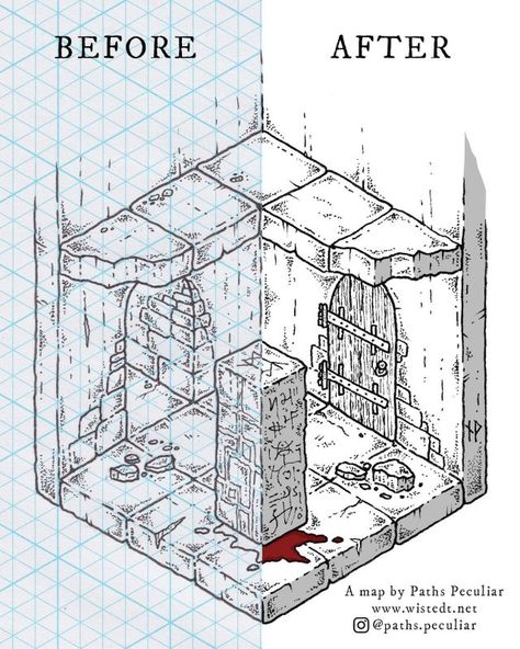 Tutorial: how to draw a fantasy castle map - Paths Peculiar Isometric Art Tutorials, Fantasy Castle Map, Paths Peculiar, Fantasy Medieval Castle, Castle Map, Isometric Sketch, Fantasy Map Making, Isometric Map, Village Map