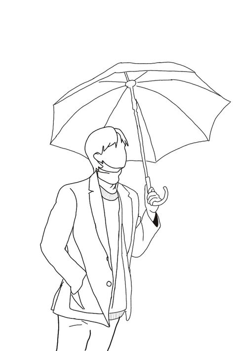 Kpop Outline Drawing, Kpop Line Art, Bts Line Art, Lineart Simple, Under An Umbrella, Jimin Fanart, Abstract Art Painting Diy, Kpop Drawings, Pola Sulam