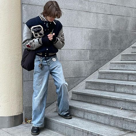 Varsity Jacket Outfit Mens, Varsity Jacket Aesthetic, Rick Owens Outfit Men, Rick Owens Outfit, New York Streetwear, Varsity Jacket Outfit, Vintage Varsity Jacket, Vintage Varsity, Team Jackets