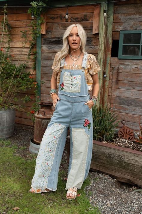 City Garden Floral Overalls - Denim | Three Bird Nest Sew Overalls, Decorated Overalls, Garden Gala, Patchwork Overalls, Floral Overalls, Paisley Print Fabric, Weekend Market, Boho Essentials, Overalls Denim