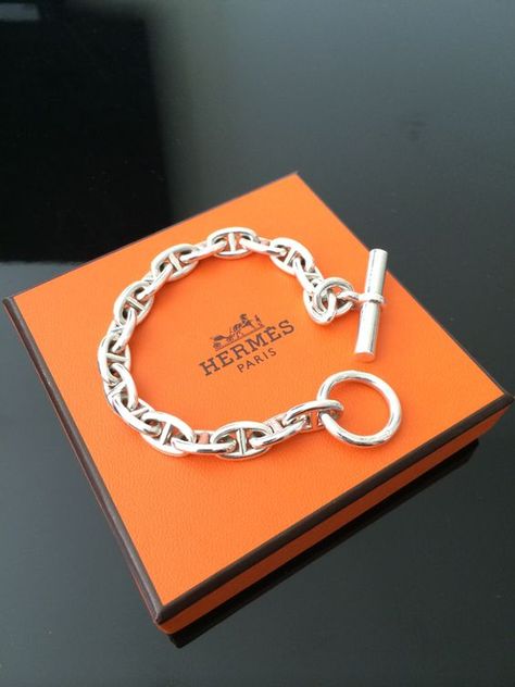 Hermes classic Bracelet https://www.etsy.com/shop/StreetMarketCafe Hermes Chain Bracelet, Hermes Silver Bracelet, Hermes Bracelet Silver, Silver Earrings Outfit, Bracelet Hermes, Hermes Jewelry Bracelet, Hermes Bracelet, Hermes Jewelry, Classic Bracelets