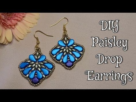 Peacock Beaded Earrings using Paisley duo and Superduo❇ DIY Jewellery making Tutorial - YouTube Paisley Duo Earrings, Paisley Beads Pattern, Paisley Duo Bead Patterns, Free Jewelry Tutorials, Super Duo Beads Patterns Free, Diy Jewellery Making, Paisley Earrings, Diy Jewelry Making Tutorials, Super Duo Beads