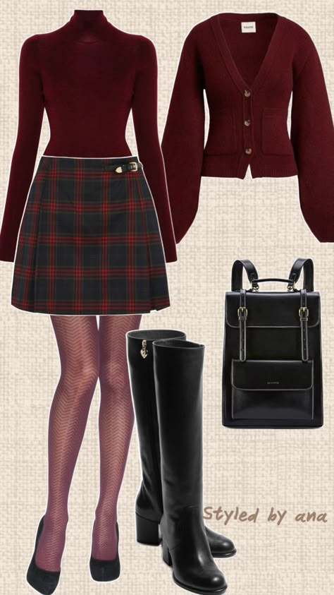 Long Red Skirt Outfit, Apple Outfit, Outfit Inspo Pics, Red Skirt Outfits, Red Long Skirt, Cherry Lady, Sweaters Outfit, Cute Outfits To Wear, Tartan Mini Skirt