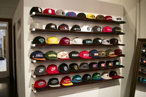 BASICS OF MAN Diy Hat Storage, Diy Hat Display, Baseball Hat Storage, Wall Hat Racks, Diy Hat Rack, Cap Storage, Hat Shelf, Cap Rack, Wall Hats