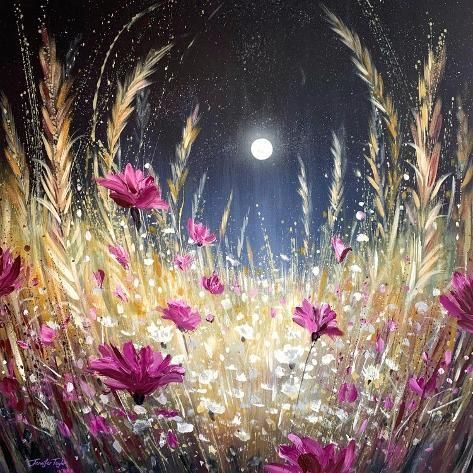 size: 12x12in Art Print: Moon Meadow No 1 by Jennifer Taylor : Jennifer Taylor, The Meadows, London England, Floral Painting, Original Oil Painting, Landscape Art, Painting Frames, Painting Ideas, Flower Painting