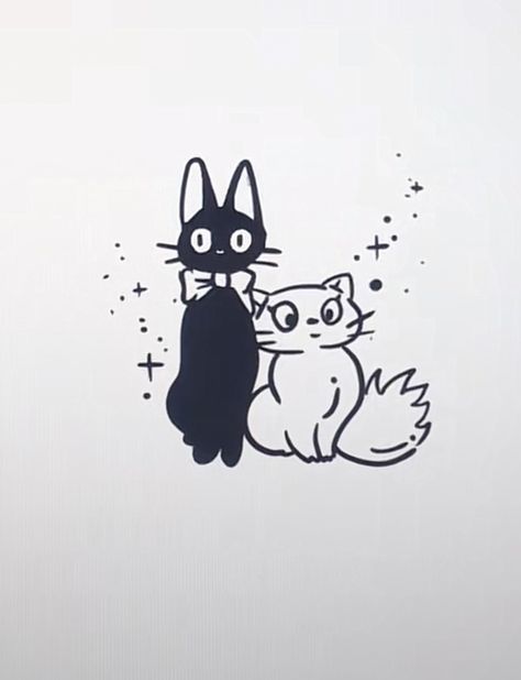 Kiki Cat Tattoo, Kiki's Delivery Service Tattoo, Kiki's Delivery Service Cat, Kiki Cat, Cat Pfps, Tats Ideas, Stamp Ideas, Lips Drawing, Kawaii Stickers