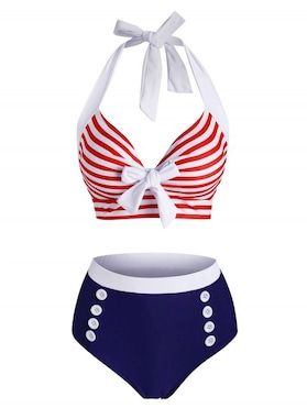 Swimwear | Cheap Sexy Swimwear Swimsuits Bathing Suits For Women Online Sale | DressLily.com Sailing Style, High Waist Bathing Suit, Sailing Fashion, Healthy Superbowl, Aesthetic Outfits Vintage, Swimsuits 2020, Tankini Swimwear, Snacks Appetizers, Striped Tankini