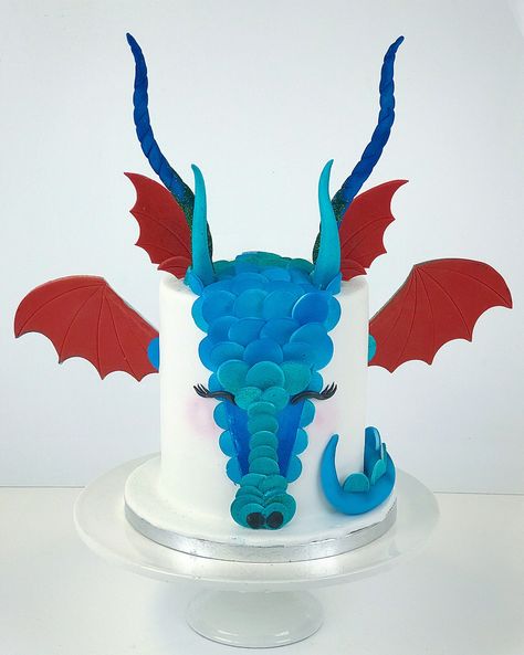 Cake world filled with unicorns 🦄 there is always space for a dragon 🐉 cake made for photo shoot #dragon #cake #frangipanibakery #helsinki #vallila #kakku #sokerimassa #boy #blue #cute Dragon Cake Easy, Wings Of Fire Cake, Robot Dragon, Fire Cake, Cake World, Rainbow Dragon, Dragon Cake, Dragon Birthday, Blue Cute