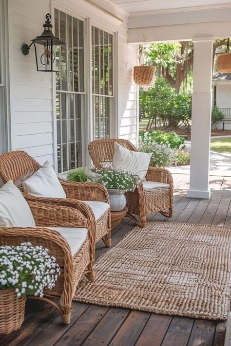 Country Patio, Farmhouse Cozy, Front Porch Furniture, Cozy Porch, Summer Front Porch Decor, Country Cottage Farmhouse, Front Porch Decor Ideas, Porch Styles, Cottage Porch