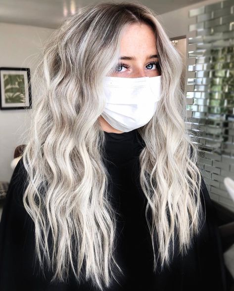 Natural Blonde To Platinum Balayage, Platinum Blonde Balayage Long Hair, Platunim Blonde Balayage, Icy Blonde Balayage Long Hair, Platinum Blonde Balayage Wig, Bane Of My Existence, Shadow Roots, Really Curly Hair, Ice Blonde Hair