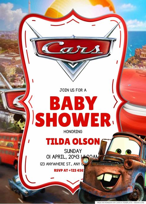 Cars Baby Shower Invitation Templates Cars Theme Baby Shower Boys, Disney Cars Baby Shower Ideas, Cars Baby Shower Theme, Car Baby Shower Theme, Sons Room, Baby Boy Invitations, Baby Shower Treats, Baby Shower Invitaciones, Boy Baby Shower Themes