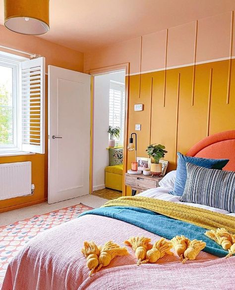 Yellow Bedroom Decor, Bedroom Orange, Yellow Bedroom, Cozy Bedroom, Guest Bedroom, Happy Sunday, Bedroom Wall, Home Decor Inspiration, Bedroom Inspirations