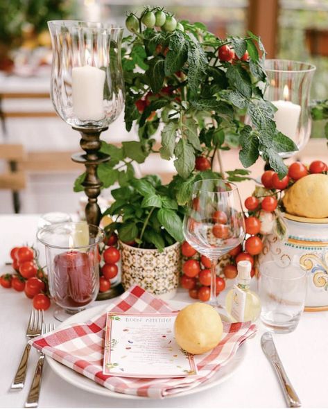 Rustic Italian Centerpieces, Italian Inspired Tablescape, That’s Amore Pizza Party, Amore Bridal Shower Ideas, Tomato Wedding Decor, Engagement Party Italian Theme, Italy Tablescape, Pizza Bridal Shower Ideas, Italian Summer Tablescape