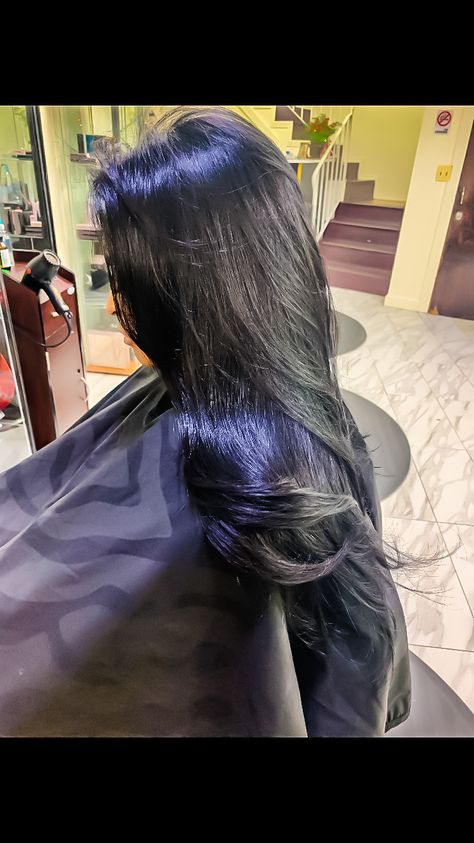 Silk press| long hair | natural hair | layered Prom Hair Inspiration, Long Hair Natural, Silk Press Hair, Pressed Natural Hair, Hair Layered, Silk Press Natural Hair, Biracial Hair, Long Shiny Hair, Dyed Natural Hair