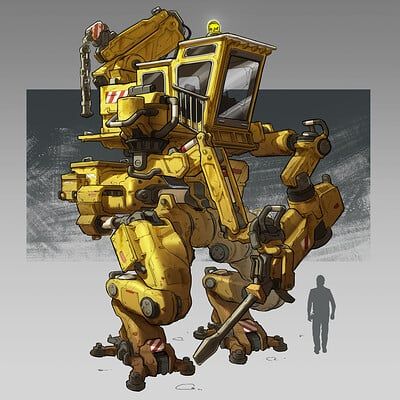 Construction Robot Concept Art, Industrial Mech, Construction Mech, Lancer Mech, Dieselpunk Mech, Dieselpunk Vehicles, Concept Vehicles Sci Fi, Alien Spacecraft, Robot Animal