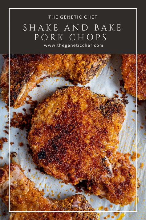 A copycat recipe of the boxed brand only a million times better delivering perfectly crisp, crunchy coated pork chops flavored with ingredients right from your pantry. A quick, simple meal to prepare that’s tasty not only for pork, but for chicken too! #pork #porkchops #dinner | @thegeneticchef Coated Pork Chops, Best Fried Pork Chops, Panko Pork Chops, Shake And Bake Pork, Baked Pork Loin, Homemade Shake And Bake, Easy Baked Pork Chops, Baked Pork Chops Oven, Pork Chop Dinner