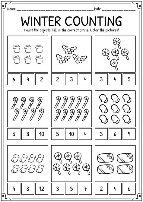 Christmas Kindergarten Worksheets, Christmas Worksheets Preschool, Christmas Worksheets For Kindergarten, December Worksheets, Math Counting Worksheets, Christmas Worksheets Kindergarten, Math Worksheets For Kindergarten, Preschool Math Activities, Holiday Math Worksheets