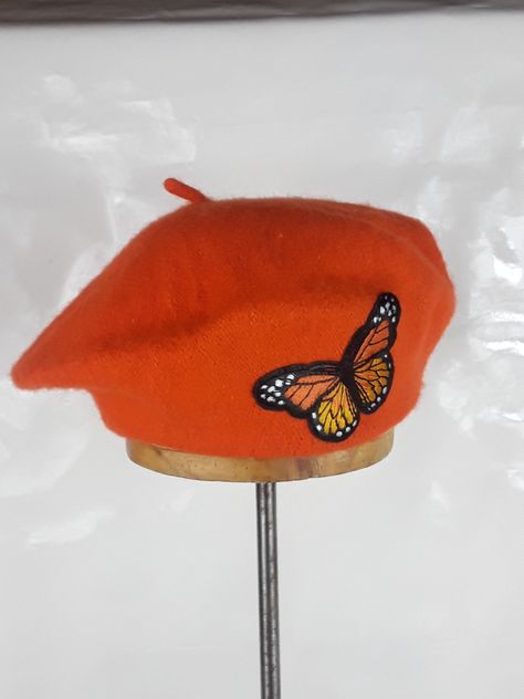 Tan beret Rojas Clothing Beret   #beret #berets #butterfly #orange #orangeberet on  etsy rojasclothing Orange Beret, Butterflies Yellow, Cute Beret, Orange Butterflies, Orange Hat, Orange Hats, Wool Beret, Orange Butterfly, Wool Berets