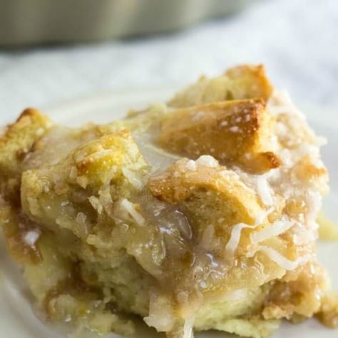 Coconut Cream Bread Pudding Coconut Bread Pudding, Coconut Glaze, Cream Bread, Coconut Bread, Bread Pudding Recipe, Coconut Cream Pie, Glaze Recipe, Pudding Recipes, Happy Summer