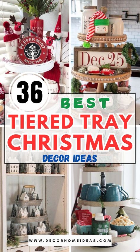 Xmas Tiered Tray Decor, Large Tiered Tray Decor, Tier Decor Ideas, Christmas Tray Ideas, Christmas Tiered Tray Ideas, Galvanized Tiered Tray, Tray Christmas Decor, Diy Tray Decor, Christmas Tray Decor