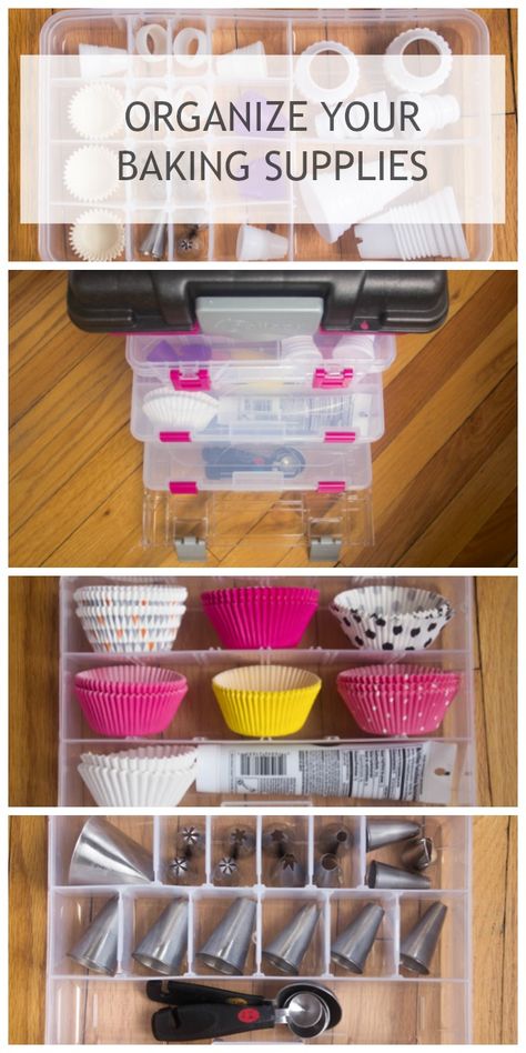 Perfect system for organizing baking supplies--especially pastry bag tips. #storagewithstyle #PMedia #ad @creativeoption Cake Tools Organization, Piping Bag Organization, Storage For Baking Supplies, Organize Cake Decorating Supplies, Storing Baking Supplies, Baking Organization Storage, Piping Tip Storage, Baking Cupboard Organization, Baking Tools Storage