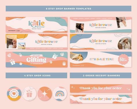 Elevate your Etsy store’s brand with our Katie Browne Etsy Shop Kit. This comprehensive bundle includes editable Canva templates for banners, store listing designs, shop icons and Thank You cards, all in a beautiful colorful theme. Crafted for ease of use, these templates are perfect for creating a cohesive and professional look for your Etsy store. ETSY SHOP BUNDLE: https://eesomedesignstudio.etsy.com/listing/1739678161 KATIE BROWNE COLLECTION: https://etsy.me/3R8DsgO KATIE BROWNE LOGO: w... Linkedin Banner, Etsy Shop Banner, Shop Icon, Canva Templates, Banner Template, Media Design, Social Media Design, Etsy Store, Banners