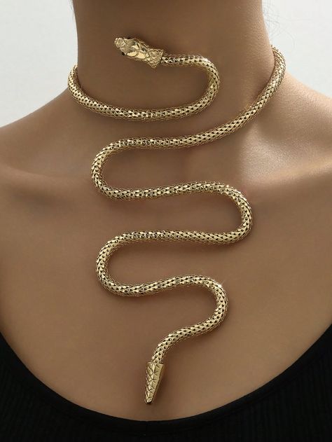 1pc Autumn/Winter Metallic Snake Coiled Necklace Yellow Gold    Iron     Women Fashion Jewelry, size features are:Bust: ,Length: ,Sleeve Length: