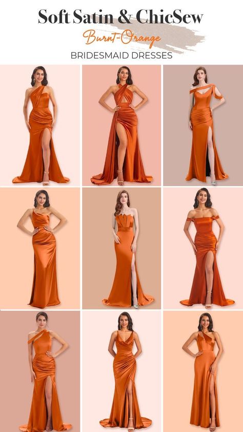 Bridesmaid Dresses Color Palette, Burnt Orange Bridesmaid Dresses, Bridesmaid Dress Color, Orange Bridesmaid, Blue Quince, Orange Bridesmaid Dresses, Bridesmaid Attire, Maid Of Honour Dresses, Bridesmaid Dress Styles