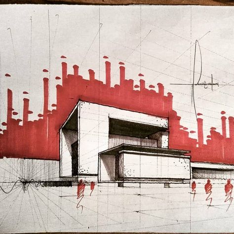 By @jossgregg #sketch_arq Arch Sketch, Perspective Drawing Architecture, Drawing Architecture, Architectural Sketches, Architecture Design Sketch, Draw Illustration, Book Cafe, Drawing Sketchbook, Tinta China