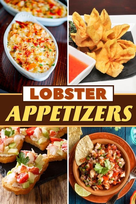 Indulge in these lobster appetizers because you deserve it! From dip to mini-lobster rolls to mac and cheese bites, lobster is a decadent start to any meal. Lobster Dip Recipes Appetizers, Hot Lobster Dip Recipe, Lobster Ravioli Appetizer, Lobster Hors D’oeuvres, Drunken Lobster Tail Skewers, Lobster Bites Appetizers, Lobster Appetizers Appetizer Ideas, Lobster Bites Recipes, Lobster Bruschetta Recipe