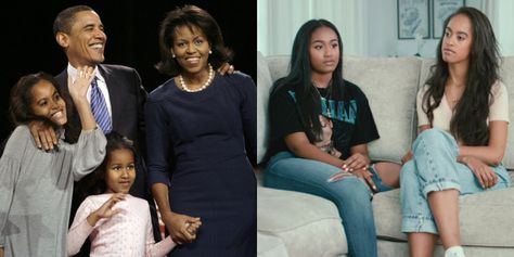 Barack & Michelle Obama's Daughters Malia & Sasha Obama Cindy Crawford Kids, Apple Martin, Miranda Cosgrove Icarly, Madonna Daughter, Obama Daughter, Malia And Sasha, Sasha Obama, Famke Janssen, Then And Now Photos