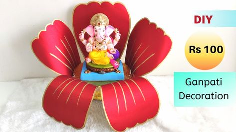 Easy ganesh decoration ideas using Paper. Background Decorations For Pooja, Ganesh Puja Decoration Ideas, Ganesh Decoration Ideas, Krishna Decoration, Bappa Decoration, Ganpati Decoration Ideas, Chaturthi Decoration, Puja Decoration, Ganesh Decoration