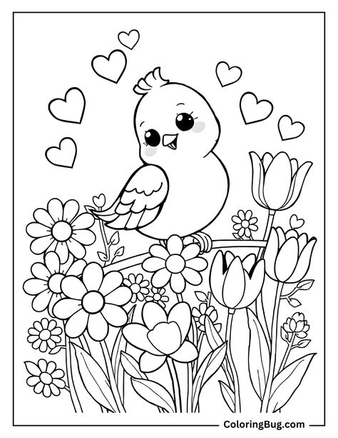 Bird with Flowers and Hearts Coloring Sheet Colouring Templates, Bird With Flowers, Free Planner Pages, Precious Moments Coloring Pages, Bird Coloring, Glass Painting Patterns, Flowers And Hearts, Love Coloring Pages, Coloring Pages Free Printable