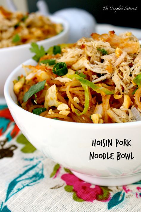 Hoisin Pork, Noodle Bowls Recipes, Pork Noodles, Slow Cooked Pork, Shredded Pork, Asian Noodles, Noodle Bowl, Slow Cooker Pork, Hoisin Sauce