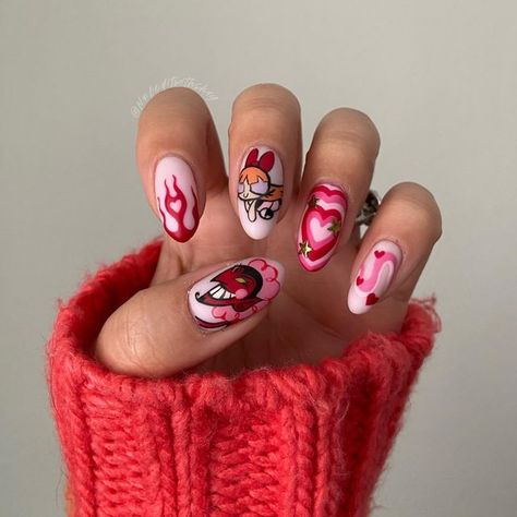 Black Pink And Red Nails, Nail Art Themes, Mean Girls Nails, Powerpuff Nails, Valentine Nail Ideas, Valentines Nail Designs, Disney Halloween Nails, Valentines Nails Designs, Simple Toe Nails