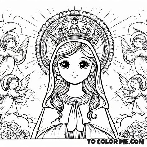 The Queen’s May Reflections: Coloring Pages of Mary’s Joy - https://www.tocolorme.com/?p=10123&utm_source=SocialAutoPoster&utm_medium=Social&utm_campaign=Pinterest Our Lady Of Guadalupe Coloring Page, Feast Of St Joseph, St Joseph The Worker, Liturgical Seasons, The Blessed Virgin Mary, Mama Mary, Queen Of Heaven, Sunday School Activities, Month Of May