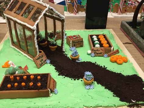 Gingerbread House Garden, Stadium Gingerbread House, Greenhouse Gingerbread House, Gingerbread Landscape, Gingerbread Garden, Gingerbread Greenhouse, Charcuterie House, Gingerbread Contest, German Gingerbread