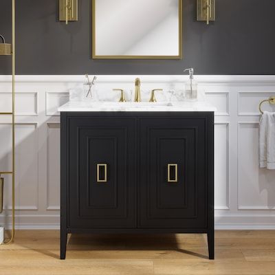 Origin 21 Nandez 36-in Onyx Black Undermount Single Sink Bathroom Vanity with White Engineered Marble Top in the Bathroom Vanities with Tops department at Lowes.com Single Sink Bathroom, Black Vanity, Bathroom Top, Sink Bathroom Vanity, Single Sink Bathroom Vanity, Bathroom Vanity Tops, Sink Bathroom, Single Sink, Vanity Top