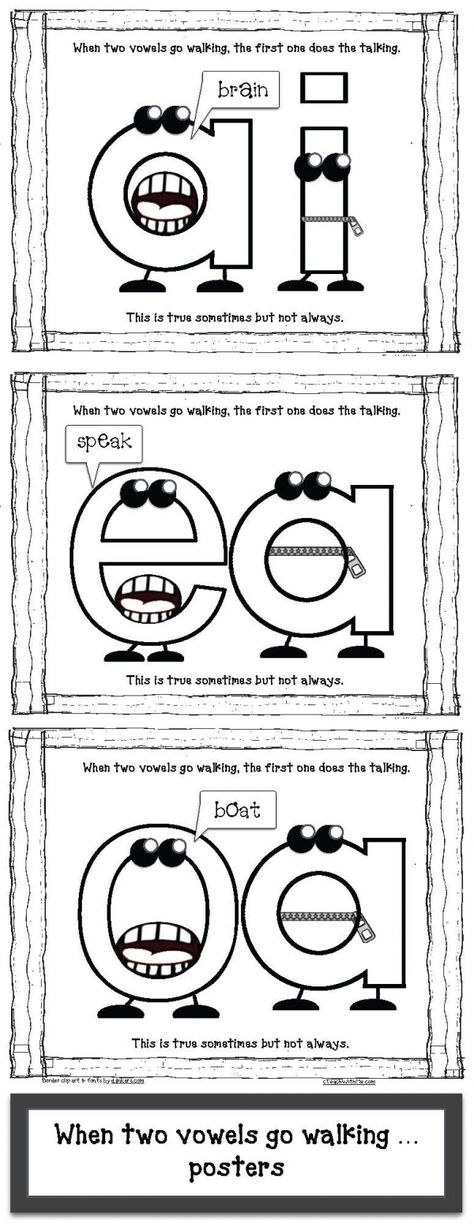 When Two Vowels Go Walking, Two Vowels Go Walking, Vowel Digraphs, Vowel Activities, First Grade Phonics, Phonics Words, 2nd Grade Reading, First Grade Reading, Phonics Reading