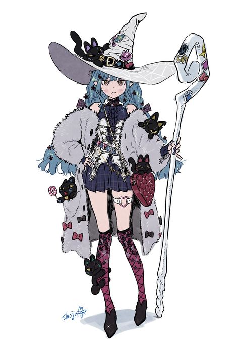 Slimes Girl, Big Hat, Dnd Characters, Witch Hat, Magical Girl, Character Design Inspiration, Anime Character Design, Cat Breeds, Character Inspiration