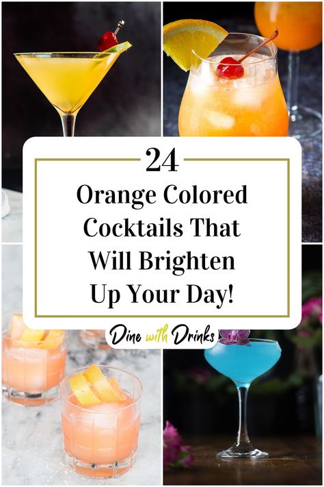 Collage of 4 orange colored cocktails. Colored Cocktails, Easter Cocktails, Party Drinks Alcohol, Orange Cocktails, Orange Drinks, Orange Color Palettes, Sour Mix, Color Party, Fruity Drinks