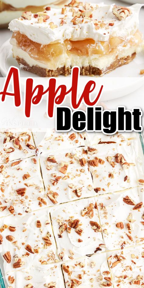 Apple Delight Things To Make With Apple Pie Filling Desserts, Apple Pie Delight, No Bake Apple Delight, Apple Delight Desserts, Crab Apple Dessert Recipes, Caramel Apple Delight, Apple Delight Recipe, Carmel Apple Delight, Fall Apple Desserts For A Crowd